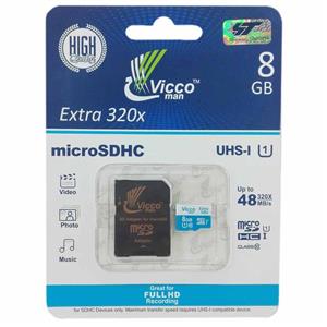 کارت حافظه microSDHC ویکو من مدل Extre 320X کلاس 10 استاندارد UHS-I U1 سرعت 48MBps ظرفیت 8 گیگابایت همراه با آداپتور SD Vicco Man Extre 320X UHS-I U1 Class 10 48MBps microSDHC Card With Adapter 8GB