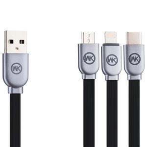 کابل تبدیل USB به microUSB/USB-C/لایتنینگ دابلیو کی دیزاین مدل WDC-010 طول 1 متر WK Design WDC-010 USB to microUSB/USB-C/Lightning Cable 1m