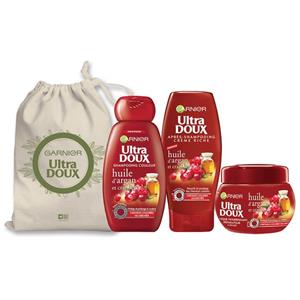 پک شامپو، نرم کننده و ماسک مو گارنیه سری Ultra Doux مدل Argan Oil Garnier Ultra Doux Argan Oil Shampoo, Conditioner And Hair Mask Pack