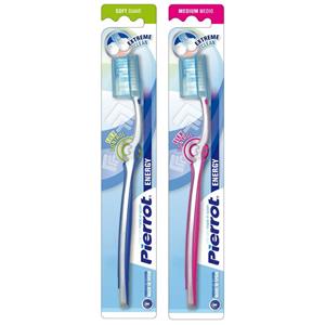 مسواک پیرروت مدل Energy با برس متوسط به همراه درپوش بسته 2 عددی Pierrot Energy Medium Toothbrush With Cap Pack Of 2