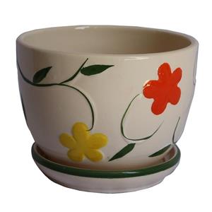 گلدان سرامیکی گلباران سبز طرح گل مینا برجسته مدل SMB-01 Golbaranesabz  SMB-01 Outstanding Mina Ceramic Flower Pot