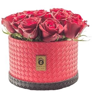 جعبه گل طبیعی کلبه مدل رز قرمز هلندی استوانه ای 15 شاخه Kolbeh Gol Red Rose Cylindrical Flower Box Branches 