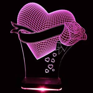 چراغ خواب سه بعدی نورا مدل قلب و گل Noura Heart and Flower 3D Night Light