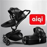 کالسکه و ساک حمل آیکی دو طرفه چرم مشکی AIQI Baby Stroller Travel System