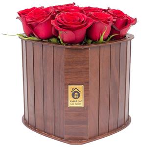 جعبه گل طبیعی کلبه مدل قلب رز هلندی قرمز 12 شاخه Kolbeh Gol Red Rose Heart Flower Box Branches 