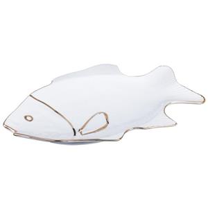 دیس لیمون چینی طرح ماهی دو خط طلا سایز بزرگ Lemon Porcelain Fish Designed Dish