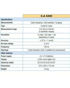 تستر مقاومت کاوین آرنوکس مدل CA6460 Chauvin Arnoux  CA6460 Digital Earth and Resistivity tester
