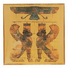 تابلو چوبی گالری پله طرح نشان فروهر و دو مرد بالدار کد 50 Peleh Gallery Faravahar Symbol and Two Sphinx Wooden Picture Code 50