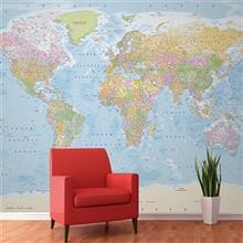 کاغذ دیواری 1وال مدل نقشه سیاسی رنگی جهان 1Wall Giant Mural Colour Political World Map Atlas Wallpaper