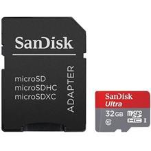 کارت حافظه سن دیسک مدل اولترا کلاس 10 استاندارد UHS-I U1 سرعت 48MB/s همراه با آداپتور تبدیل - 32GB SanDisk Ultra UHS-I U1 Class 10 48MB/s microSDHC With Adapter - 32GB