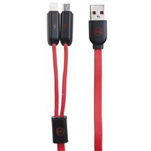 کابل تبدیل USB به microUSB و لایتنینگ دبلیو کی مدل Data Lines 2 In 1 به طول 1 متر WK 2 in 1 Data Lines USB To Lightening And microUSB Cable 1m