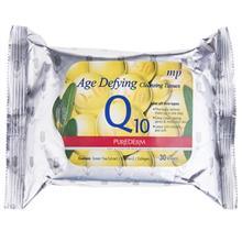 دستمال مرطوب پاک کننده آرایش پیوردرم مدل Age Defying Q10 - بسته 30 عددی Purederm Age Defying Q10 Cleansing Tissues 30pcs