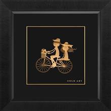 تابلوی طلاکوب زرسام طرح دختر و پسر و دوچرخه سایز 38 × 38 سانتی متر Zarsam Girl And Boy Bicycle Golden Tableau Size 38 x 38 cm