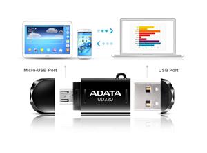 فلش مموری ای دیتا مدل دش‌درایو دوریبل UD320 ظرفیت 16 گیگابایت همراه با مبدل OTG Adata DashDrive Durable UD320 USB Flash Memory With OTG Adapter - 16GB