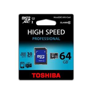 کارت حافظه microSDXC توشیبا مدل High Speed Professional کلاس 10 استاندارد UHS-I U1 سرعت 30MBps همراه با آداپتور SD ظرفیت 64 گیگابایت Toshiba High Speed Professional UHS-I U1 Class 10 30MBps microSDXC With Adapter - 64GB