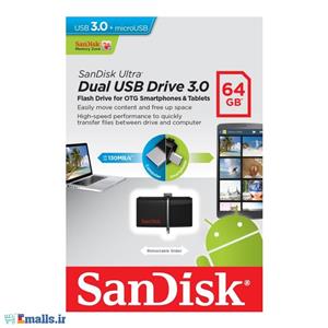 فلش مموری سن دیسک مدل Ultra Dual USB Drive 3.0 ظرفیت 64 گیگابایت SanDisk Ultra Dual USB 3.0-64GB