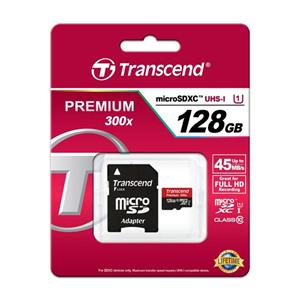 حافظه میکرو اس دی ترنسند مدل 300 ایکس با ظرفیت 128 گیگابایت Transcend MicroSDXC Class 10 UHS-I 300x Memory Card 128GB