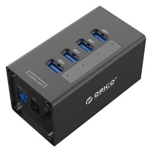 هاب یو اس بی اریکو USB 3.0 فلزی 4 پورت با آداپتور مدل A3H4 ORICO A3H4 4-Port USB 3.0 Hub Powered by 12V Power Adapter