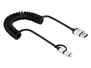 کابل تبدیل USB به microUSB و لایتنینگ جاست موبایل مدل AluCable Duo Twist به طول 1.8 متر Just Mobile AluCable Duo Twist USB To microUSB And Lightning Cable 1.8m