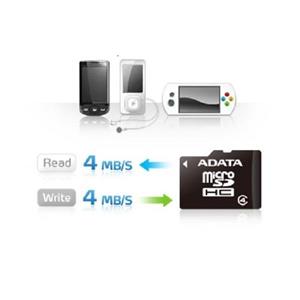 حافظه میکرو اس دی ای دیتا مدل میکرو اس دی اچ سی کلاس 4 با ظرفیت 4 گیگابایت ADATA microSDHC Class 4 Memory Card 4GB