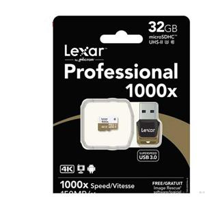 کارت حافظه microSDHC لکسار مدل Professional کلاس 10 استاندارد UHS-II U3 سرعت 150MBps 1000X همراه با ریدر USB 3.0 - ظرفیت 32 گیگابایت 