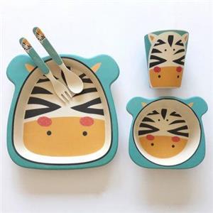 ست 5 تکه ظرف غذای کودک بامبو طرح Zebra