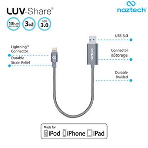 کابل حافظه دار و انتقال داده لایتنینگ نزتک مدل Luv Share با ظرفیت 64 گیگابایت naztech 64GB Lightning Cable 