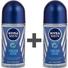 رول ضد تعریق مردانه نیوآ مدل Fresh Active حجم 50 میلی لیتر- 2 عددی Nivea For Men Roll-On Deodorant 50ml 